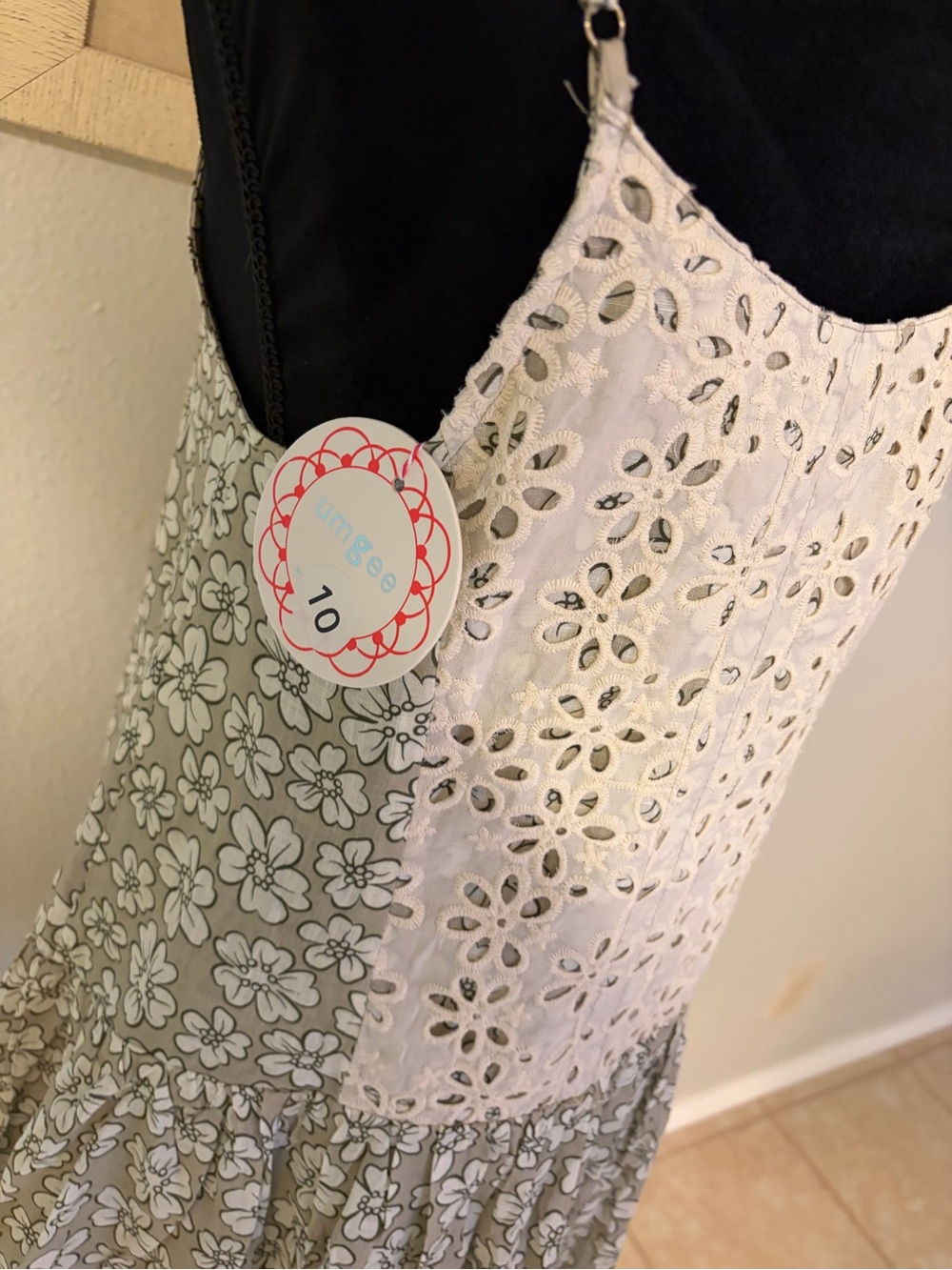 Umgee Floral Eyelet V-Neck Summer Dress in White and Green NWT - Picture 4 of 6